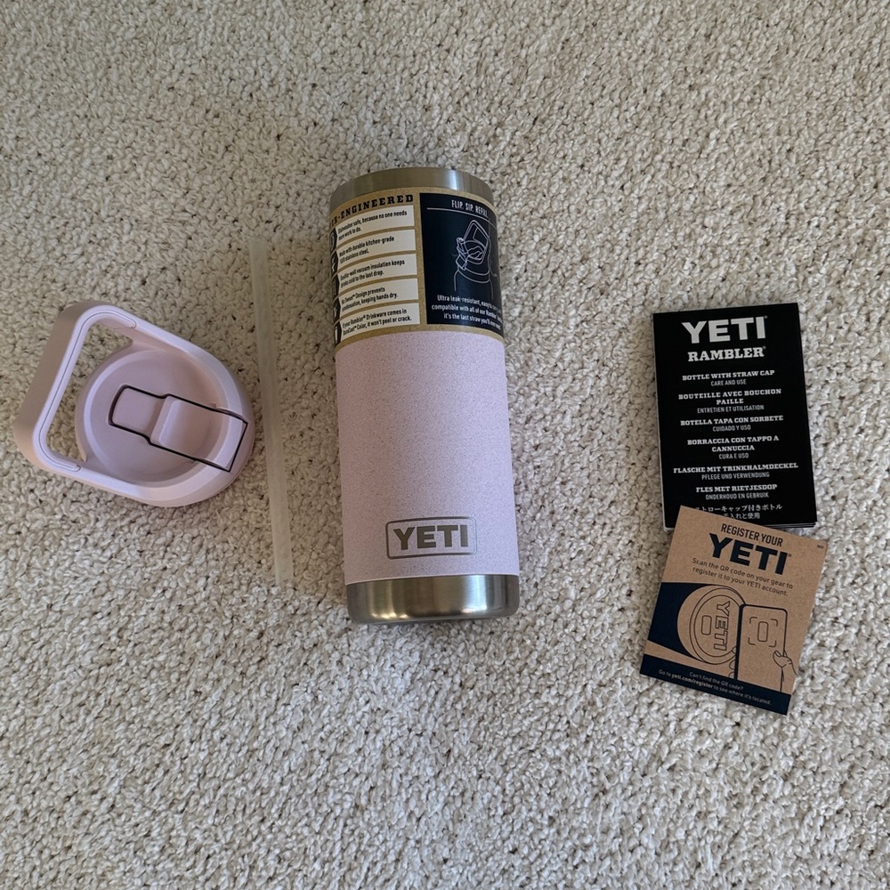 YETI Rambler 18 oz Bottle Chug Cap Pink Cherry Blossom Textured Travel Cup Mug - Picture 3 of 11